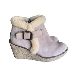 Sam Edelman Jayla Nubuck Wheat  Beige Faux  Fur  Wedge Bootie- Women's 7